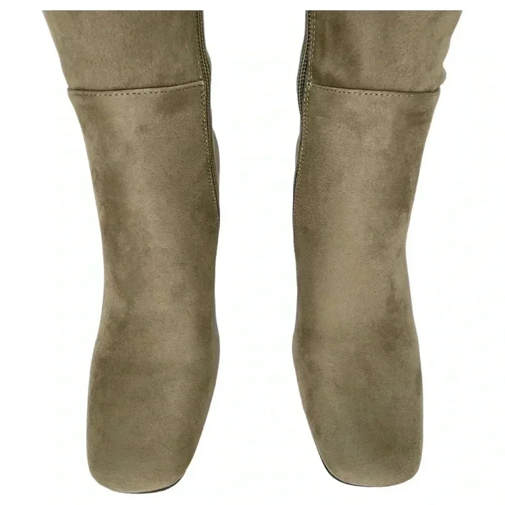 DKNY Cilli Womens OTK Stretch Microsuede Light Military Green Boots Size 5M